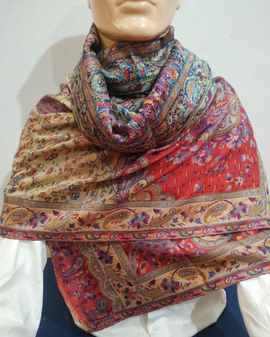 Handwoven Pashmina Cashmere Blend Shawl Tan Color Paisley Floral Design India!