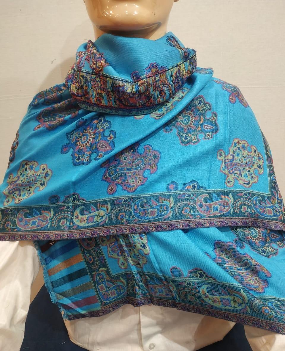 225gms Pure PASHMINA WOOL SHAWL Teal Kani Weave Indian Paisley Embroidered Scarf Winter Shawls Gifts 200 x 70cm